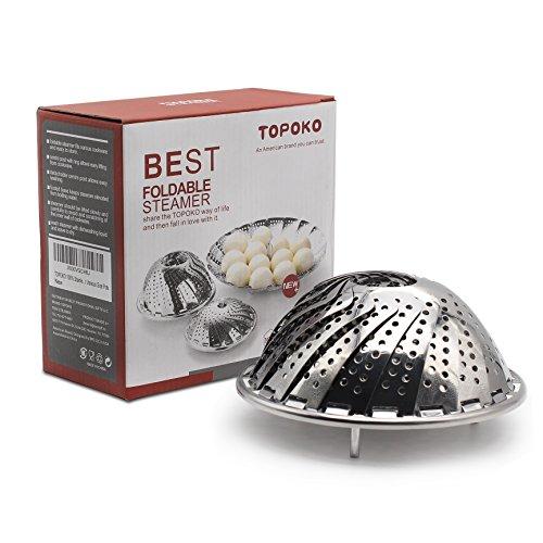 TOPOKO Vegetable Steamer Basket, Fits Instant Pot Pressure Cooker 5/6 QT and 8 QT, 18/8 Stainless Steel, Folding Steamer Insert For Veggie Fish Seafood Cooking, Expandable to Fit Various Size Pot