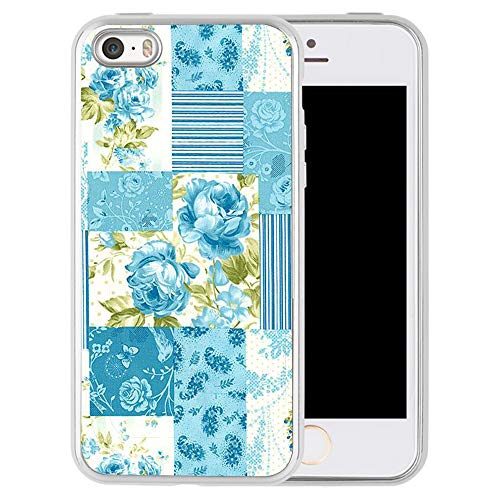 iPhone SE 5s 5 Case, Blue Flower Shock-Absorption TPU Rubber Bumper iPhone SE 5s 5 Case, Ultra Thin Slim Protective Cover for iPhone SE 5s 5-Clear