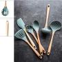 Silicone Kitchenware Wood Non-stick Spatula High Temperature Soup Spoon Household Cooking Set (shovel, Colander, Soup Spoon, Face Claw, Seasoning Spoon)