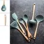 Silicone Kitchenware Wood Non-stick Spatula High Temperature Soup Spoon Household Cooking Set (shovel, Colander, Soup Spoon, Face Claw, Seasoning Spoon)