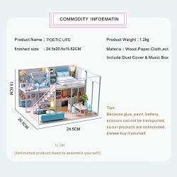 CUTEBEE Dollhouse Miniature with Furniture, DIY Dollhouse Kit Plus Dust Proof and Music Movement, 1:24 Scale Creative Room Idea(Poetic Life)