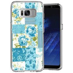 Samsung Galaxy S8 Case, Soft TPU Slim-Fit Flexible Ultra-Thin Clear Case, Full-Body Rugged Bumper Print Blue Flower Case for Samsung Galaxy S8, Transparent