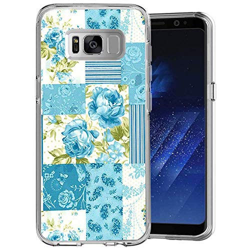 Samsung Galaxy S8 Case, Soft TPU Slim-Fit Flexible Ultra-Thin Clear Case, Full-Body Rugged Bumper Print Blue Flower Case for Samsung Galaxy S8, Transparent