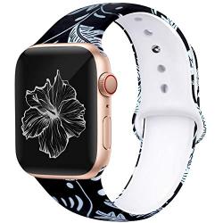 Kaome Floral Bands Compatible with Apple Watch 38mm 40mm 42mm 44mm, Soft Silicone Fadeless Pattern Printed Replacement Strap Bands for Women, Compatible with iWatch Series 5/4/3/2/1, S/M M/L