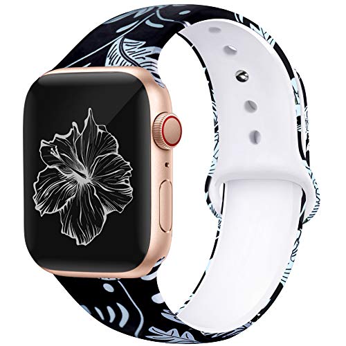 Kaome Floral Bands Compatible with Apple Watch 38mm 40mm 42mm 44mm, Soft Silicone Fadeless Pattern Printed Replacement Strap Bands for Women, Compatible with iWatch Series 5/4/3/2/1, S/M M/L