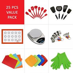 WELLAND 25 PCS Value Gift Set Heat Resistant Silicone Stainless Steel Kitchenware