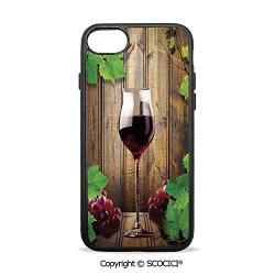 SCOCICI Non-Slip Drop Protection Smart Cell Phone Case Wine Glass Grapes Rustic Wood Kitchenware Home and Cafe Interior Art Design Decorative Compatible with iPhone 8