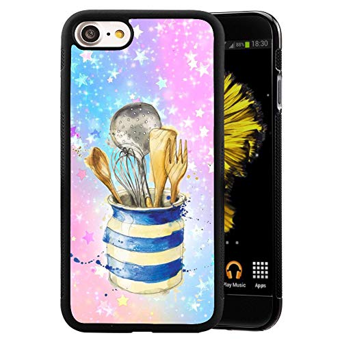 iPhone 7 Plus 8 Plus Case with Kitchenware Pattern Whimsical Design Bumper Black Soft TPU and PC Protection Anti-Slippery &Fingerprint Case for iPhone 7 Plus 8 Plus