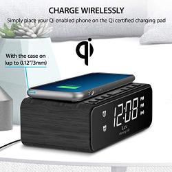 iLuv Wireless Charging Alarm Clock Radio with LED White Display, Dual Alarm,Qi-Certified, Compatible iPhone 11, 11 Pro, 11 Pro Max, XR, XS Max, XS, X, 8, 8 Plus, Samsung Galaxy S10 S9 S8, AirPods 2G