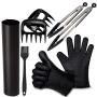 TrendaPro BBQ Grill Set 7-Pcs, Black | BBQ Gloves | 2 Grill Mats | Meat Claws | 2 Kitchen Tongs | Basting Brush | Grilling Accessories, BBQ Tools, Heat Resistant Gloves for Cooking, Indoor & Outdoor