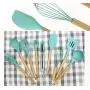 JunbosiKitchenware, Wooden Handle, Silicone Kitchenware Set, Nine-Piece Kitchen Tool, Shovel Spoon Set, Kitchenware