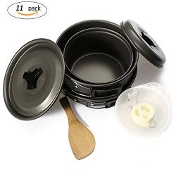 Lightweight Outdoor Camping Cookware Backpacking Cooking Picnic Bowl Pot Pan Set (11pcs) Gray