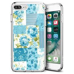 iPhone 7 8 Case, Soft TPU Slim-Fit Flexible Ultra-Thin Clear Case, Full-Body Rugged Bumper Print Blue Flower Case for iPhone 7 8, Transparent
