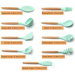 Silicone Kitchenware Set, 9 Pieces of Wooden Handle Cooking Tools, BPA-Free Silicone Spatula Spoon, Kitchen Utensils, Non-Stick Cookware Cutlery Set