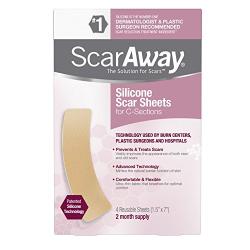 ScarAway Silicone Scar Sheets for C-Sections, Treats and Prevents Raised and Discolored C-section Scars, Silicone Adhesive Soft Fabric 4-Sheets, (7 X 1.5 Inch)