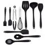 10 Sets of Silicone Heat-Resistant Silicone Kitchen Utensil Set Silicone Non-Stick Pan Kitchenware Health Safe (Black)