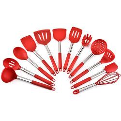 SKYyao Kitchen utensil set Silicone kitchenware 12 piece set cooking spoon shovel stainless steel whisk non-stick pan spatula stainless steel + silicone