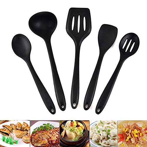 5pcs/set Silicone Kitchen Utensils, Cooking Tool Set, Heat Resistant Silicone Kitchenware, Non Stick Easy To Clean Kitchen Baking Tools,Truner,Spoon(Black)