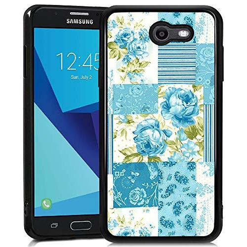 Samsung Galaxy J7 2017 Case, Blue Flower Shock-Absorption TPU Rubber Bumper Samsung Galaxy J7 2017 Case, Ultra Thin Slim Protective Cover for Samsung Galaxy J7 2017-Black