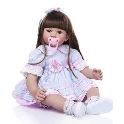 Angelbaby 60CM 24 inch So Cute Silicone Toddler Dolls Pretty Reborn Baby Girl Dolls That Look Real Long Hair Little Princess Child with Fashion Clothes and Magnetic Pacifier Gifts Set for Kid Playmate