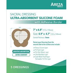 Sacral Silicone Superabsorbent Foam Dressing 7" X 7" Box of 5; Wound Dressing By Areza Medical