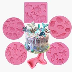 AK ART KITCHENWARE 6pcs Seashell Mermaid Silicone Cake Mold for Decorating Cookie Cupcake Fondant Mold Candy Mold Bakeware Pink