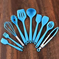 10-Piece Set of Silicone Cookware Set, Non-Stick Cooker Set, Multiple Colors are Available (Blue)