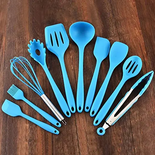 10-Piece Set of Silicone Cookware Set, Non-Stick Cooker Set, Multiple Colors are Available (Blue)
