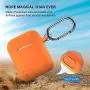 AirPods Case, Silicone Cover with U Shape Carabiner,360°Protective,Dust-Proof,Super Skin Silicone Compatible with Apple AirPods 1st/2nd (Orange)