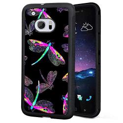 HTC 10 Case with Beautiful Dragonfly Pattern Whimsical Design Bumper Black Soft TPU and PC Protection Anti-Slippery &Fingerprint Case for HTC 10