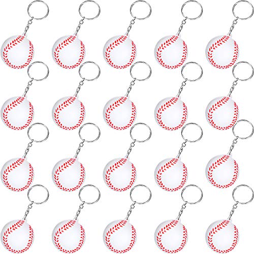 20 Pack White Baseball Keychains for Party Favors, School Carnival Reward, Party Bag Gift Fillers (Baseball Keychains, 20 Pack)