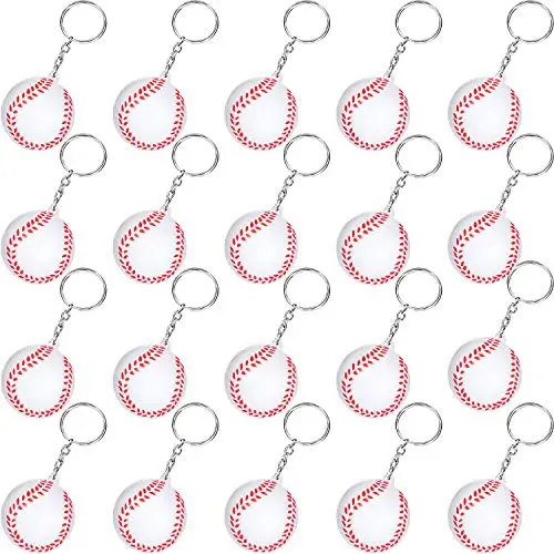 20 Pack White Baseball Keychains for Party Favors, School Carnival Reward, Party Bag Gift Fillers (Baseball Keychains, 20 Pack)