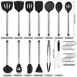 Silicone Cooking Utensil Set, 13 Piece Kitchen Utensils Sets with Stainless Steel Handle, Non stick Heat Resistant Easy to Clean and Store