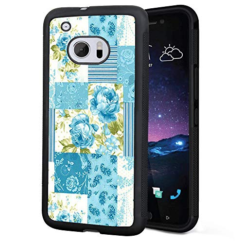 HTC 10 Case, Blue Flower Shock-Absorption TPU Rubber Bumper HTC 10 Case, Ultra Thin Slim Protective Cover for HTC 10-Black
