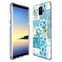 Samsung Galaxy S9 Case, Soft TPU Slim-Fit Flexible Ultra-Thin Clear Case, Full-Body Rugged Bumper Print Blue Flower Case for Samsung Galaxy S9, Transparent