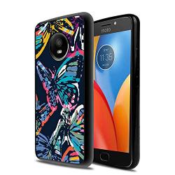 Moto E4 Case,Flexible Soft TPU Cover Shell,Slim Silicone Black Rubber Non-Slip Durable Design Protective Phone Case for Moto E4 -Butterfly