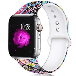 KOLEK Floral Bands Compatible with Apple Watch 42mm 44mm, Silicone Fadeless Pattern Printed Replacement Bands for iWatch Series 4 3 2 1, Colorful Jellyfish, M, L