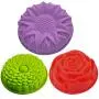 3 Pack Flower Shape Silicone Cake Bread Pie Flan Tart Molds, SENHAI Large Round Sunflower Chrysanthemum Rose Shape Non-Stick Baking Trays for Birthday Party DIY - Yellow,Red,Purple