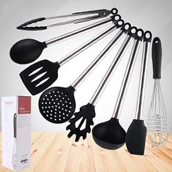 JunbosiKitchenware Kitchen Tools Stainless Steel Pipe Handle Silicone Kitchenware High Temperature Silicone Kitchenware 8 Piece Set