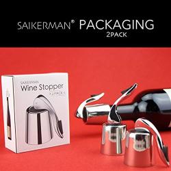 Wine Stoppers 2 PACK, SaikerMan Stainless Steel Wine Bottle Plug Saver, Reusable Vacuum Rubber Sealer, Keeps Wine Fresh