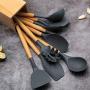 YILUYC Silicon Utensils for Cooking, Kitchenware Set of 9 with Wooden Handles Environmentally Friendly Silicone High Temperature Resistance Gray