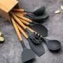 YILUYC Silicon Utensils for Cooking, Kitchenware Set of 9 with Wooden Handles Environmentally Friendly Silicone High Temperature Resistance Gray