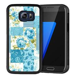 Samsung Galaxy S6 Case, Blue Flower Shock-Absorption TPU Rubber Bumper Samsung Galaxy S6 Case, Ultra Thin Slim Protective Cover for Samsung Galaxy S6-Black