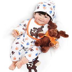 Yesteria Realistic Reborn Toddler Baby Doll Vinyl Newborn Smile Boy White Outfit with Toy Elk 20 Inches