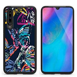 Huawei P30 Case,Flexible Soft TPU Cover Shell,Slim Silicone Black Rubber Non-Slip Durable Design Protective Phone Case for Huawei P30 -Butterfly