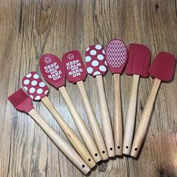 8-piece silicone kitchenware set Silicone wooden handle butter scraper silicone cream spatula (Color : Red)