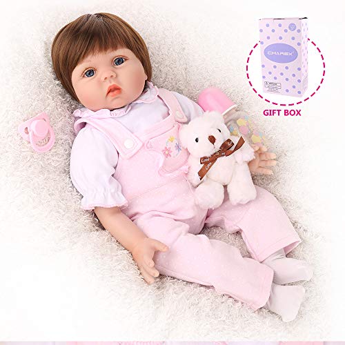 CHAREX Silicone Reborn Baby Dolls, 22 inch Handmade Realistic Baby Doll for Girls, Soft Vinyl Lifelike Weighted Doll Toys with Bear Set, Gifts/Toys for Kids Age 3+, EN71 and ASTM F96