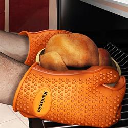 Heat Resistant Silicone Gloves for Cooking Offer Unrivaled Quality - Perfect for Inside and Outside Bbq Grilling. Protects From Unsafe and Painful Burns. Your Vital Protection for High Temperatures and More Competent Than Potholders. Stretchy, Versatile, 