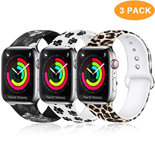 Laffav Compatible with Apple Watch Band 40mm 38mm 44mm 42mm for Women Men, Soft Silicone Sport Pattern Band Replacement Strap for iWatch Apple Watch Series 5 4 3 2 1