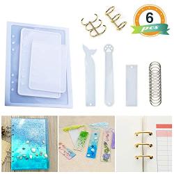 Resin Casting Molds for Notebook Cover A5 A6 A7, Silicone Bookmark Resin Mold 6PCS, Silicone Notebook Cover Clear Casting Epoxy Resin Molds with 14PCS Book Rings for Epoxy Resin Jewelry DIY Fans